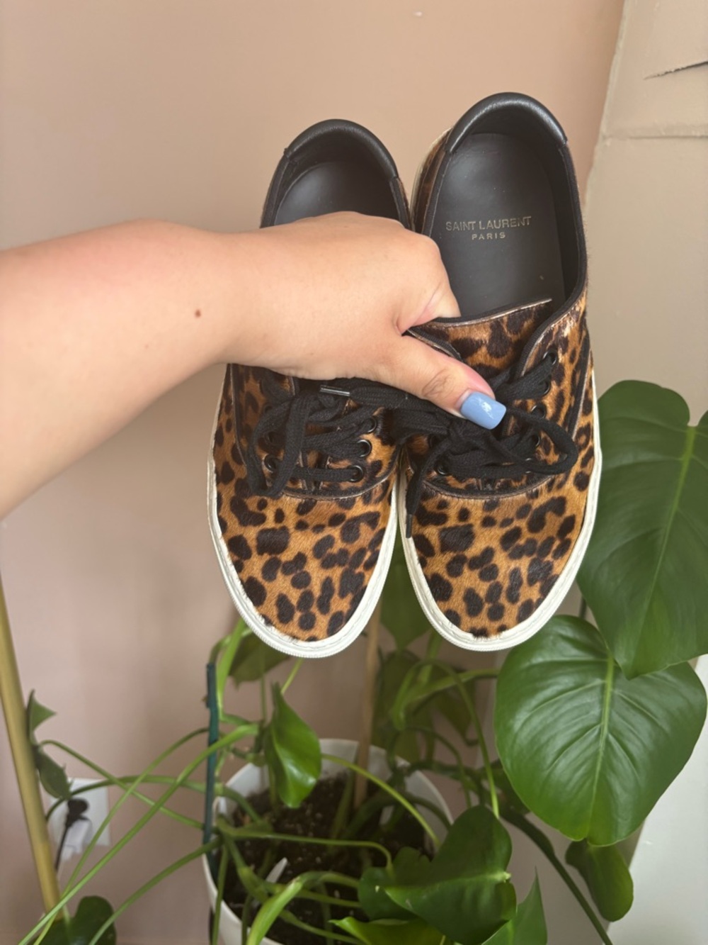 Saint Laurent Leopard-Print Pony Hair Sneakers - Brown/Black